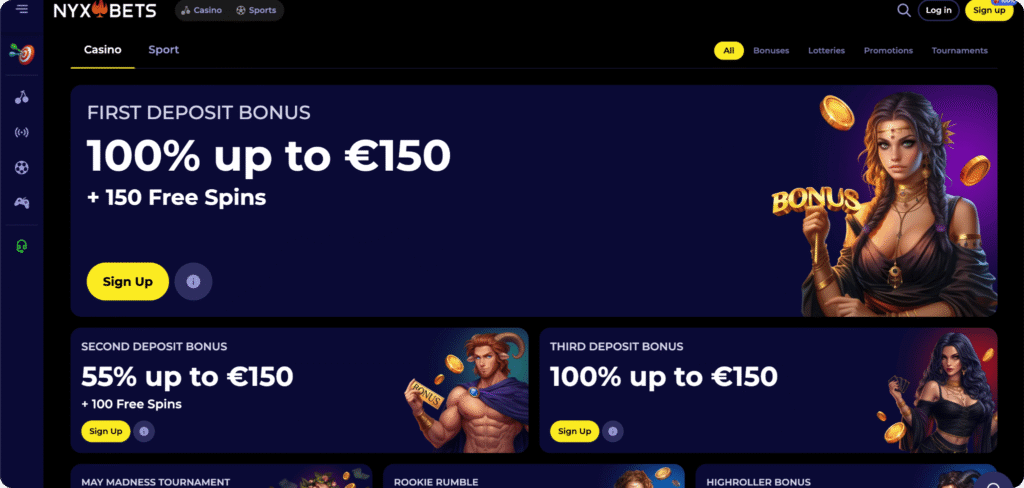 NYXBets screenshot van de bonus pagina